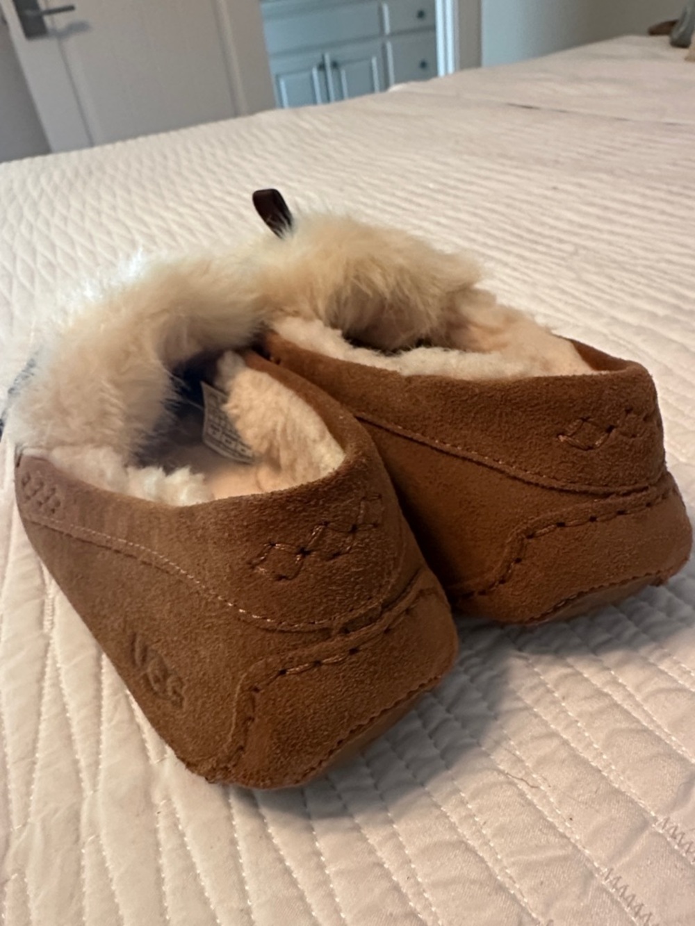Women's Tan Suede Fur-Trim Moccasin Slippers - Picture 5 of 5
